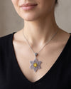 Sterling Silver Citrine Jewish Boho Star Necklace, Filigree Pendant Jewelry