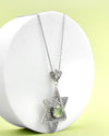 925 Sterling Silver Prehnite Jewish Star Necklace, Filigree Star of David Jewish Jewelry
