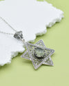 925 Sterling Silver Prehnite Jewish Star Necklace, Filigree Star of David Jewish Jewelry