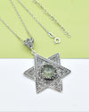 925 Sterling Silver Prehnite Jewish Star Necklace, Filigree Star of David Jewish Jewelry