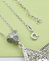 925 Sterling Silver Prehnite Jewish Star Necklace, Filigree Star of David Jewish Jewelry
