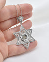 925 Sterling Silver Prehnite Jewish Star Necklace, Filigree Star of David Jewish Jewelry