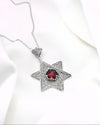Sterling Silver Ruby Magen David Necklace, Handmade Filigree Star of David Israeli Jewelry