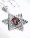 Sterling Silver Ruby Magen David Necklace, Handmade Filigree Star of David Israeli Jewelry