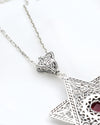 Sterling Silver Ruby Magen David Necklace, Handmade Filigree Star of David Israeli Jewelry