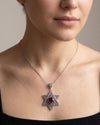 Sterling Silver Ruby Magen David Necklace, Handmade Filigree Star of David Israeli Jewelry