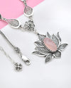 Pink Chalcedony Lotus Flower Choker Necklace, Handmade Filigree Jewelry