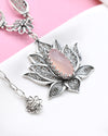 Pink Chalcedony Lotus Flower Choker Necklace, Handmade Filigree Jewelry