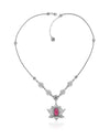 Ruby Gemstone Silver Gothic Lotus Flower Choker Necklace, Handmade Filigree Jewelry