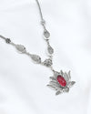 Ruby Gemstone Silver Gothic Lotus Flower Choker Necklace, Handmade Filigree Jewelry