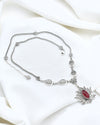Ruby Gemstone Silver Gothic Lotus Flower Choker Necklace, Handmade Filigree Jewelry