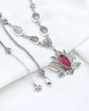 Ruby Gemstone Silver Gothic Lotus Flower Choker Necklace, Handmade Filigree Jewelry