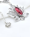 Ruby Gemstone Silver Gothic Lotus Flower Choker Necklace, Handmade Filigree Jewelry