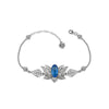 Filigree Art Silver Blue Quartz Gemstone Lotus Flower Design Woman Link Bracelet