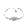 Filigree Art Silver Blue Topaz Gemstone Lotus Flower Design Woman Link Bracelet