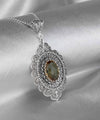 Filigree Art Alexandrite Gemstone Floral Figured Women Silver Oval Pendant Necklace