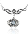 925 Sterling Silver Filigree Art Amethyst / Blue Topaz Heart to Heart Choker Necklace