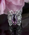 Filigree Art Amethyst Gemstone Butterfly Design Women Silver Cocktail Ring - Filigranist Jewelry