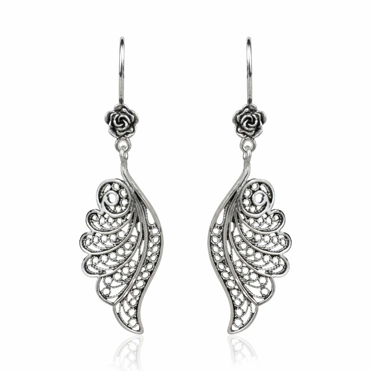 Filigree Art Angel Wings Women Sterling Silver Dangle Drop Earrings ...