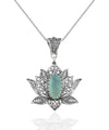 Filigree Art Aqua Chalcedony Gemstone Blossoming Lotus Flower Women Silver Pendant Necklace