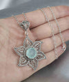 Filigree Art Aqua Chalcedony Gemstone Star Design Women Silver Pendant Necklace