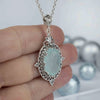 Filigree Art Aqua Chalcedony Gemstone Women Silver Oval Pendant Necklace - Filigranist Jewelry