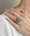 Filigree Art Aqua Chalcedony Gemstone Women Silver Statement Ring