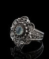 Filigree Art Aqua Chalcedony Gemstone Women Silver Statement Ring