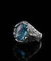 Sterling Silver Filigree Art Blue Topaz Gemstone Bee Detailed Women Statement Ring