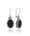 Filigree Art Black Onyx Gemstone Crown Figured Women Silver Oval Drop Earrings