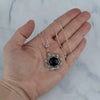 925 Sterling Silver Filigree Art Black Onyx Gemstone Floral Pendant Necklace