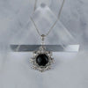 925 Sterling Silver Filigree Art Black Onyx Gemstone Floral Pendant Necklace