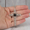 Filigree Art Black Onyx Gemstone Silver Cross Design Women Pendant Necklace - Filigranist Jewelry