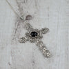 925 Sterling Silver Filigree Art Black Onyx Gemstone Cross Design Pendant Necklace