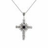 925 Sterling Silver Filigree Art Black Onyx Gemstone Cross Pendant Necklace