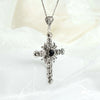 925 Sterling Silver Filigree Art Black Onyx Gemstone Cross Pendant Necklace