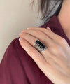 Sterling Silver Filigree Art Black Onyx Gemstone Long Statement Ring