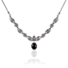 925 Sterling Silver Filigree Art Black Onyx Gemstone Paisley Design Necklace