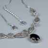 925 Sterling Silver Filigree Art Black Onyx Gemstone Paisley Design Necklace