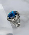 Filigree Art Blue Abalone Gemstone Women Silver Bold Statement Ring - Filigranist Jewelry
