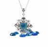 925 Sterling Silver Filigree Art Blue Agate Gemstone Floral Design Necklace