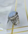 Sterling Silver Filigree Art Blue Lace Agate Gemstone Bold Statement Ring