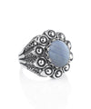 Filigree Art Blue Lace Agate Gemstone Women Statement Dome Ring - Filigranist Jewelry