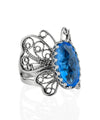 925 Sterling Silver Filigree Art Blue Quartz Gemstone Butterfly Cocktail Ring