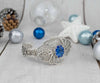 Filigree Art Blue Quartz Gemstone Double Swan Figured Women Silver Cuff Bracelet