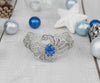 Filigree Art Blue Quartz Gemstone Double Swan Figured Women Silver Cuff Bracelet
