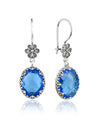 Filigree Art Blue Quartz Gemstone Women Silver Oval Dangle Earrings