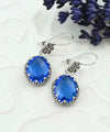 Filigree Art Blue Quartz Gemstone Women Silver Oval Dangle Earrings