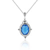 Filigree Art Blue Quartz Gemstone Women Silver Oval Pendant Necklace - Filigranist Jewelry