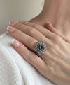 Filigree Art Blue Quartz Gemstone Women Silver Statement Ring